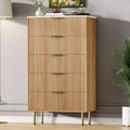 Fluted 5-Drawer Wood Dresser, Modern White Tall Dresser with Gold Handles, Bedroom, Living Room Storage Organizer for Hallway/Entryway