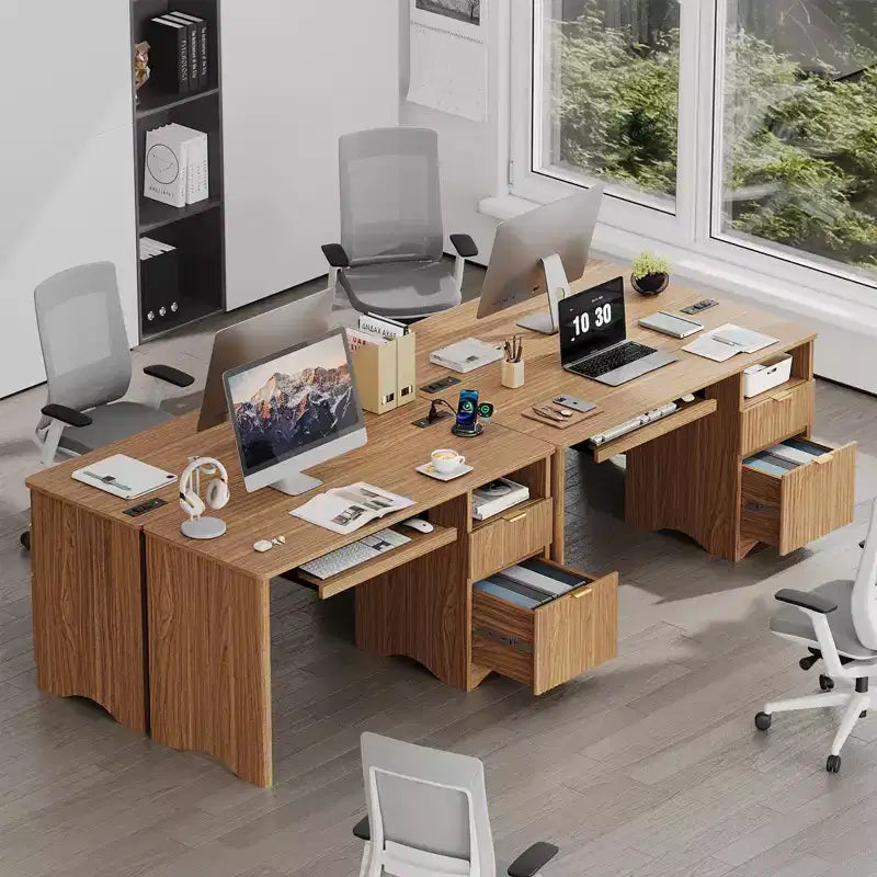 Bureau d'ordinateur 55 po avec prises électriques, tablette coulissante pour clavier et tiroirs de rangement pour bureau à domicile
