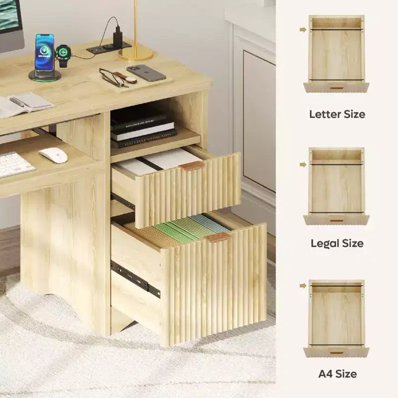 Bureau d'ordinateur 55 po avec prises électriques, tablette coulissante pour clavier et tiroirs de rangement pour bureau à domicile
