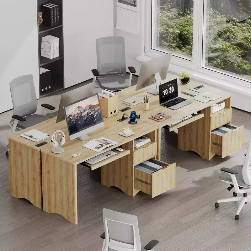 Bureau d'ordinateur 55 po avec prises électriques, tablette coulissante pour clavier et tiroirs de rangement pour bureau à domicile