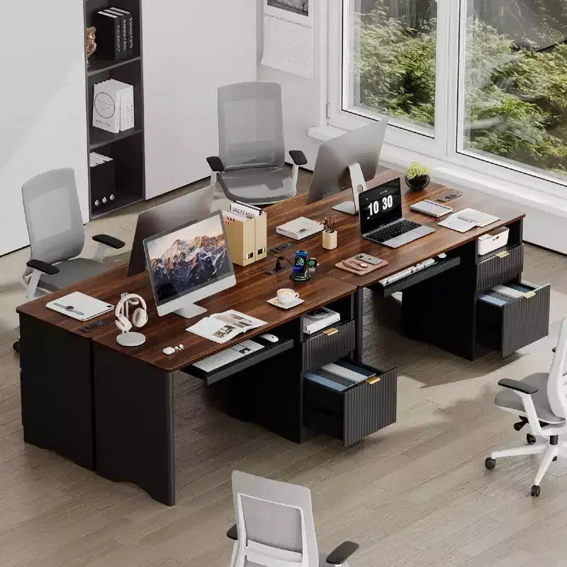 Bureau d'ordinateur 55 po avec prises électriques, tablette coulissante pour clavier et tiroirs de rangement pour bureau à domicile
