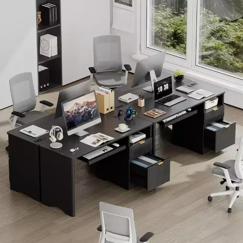 Bureau d'ordinateur 55 po avec prises électriques, tablette coulissante pour clavier et tiroirs de rangement pour bureau à domicile