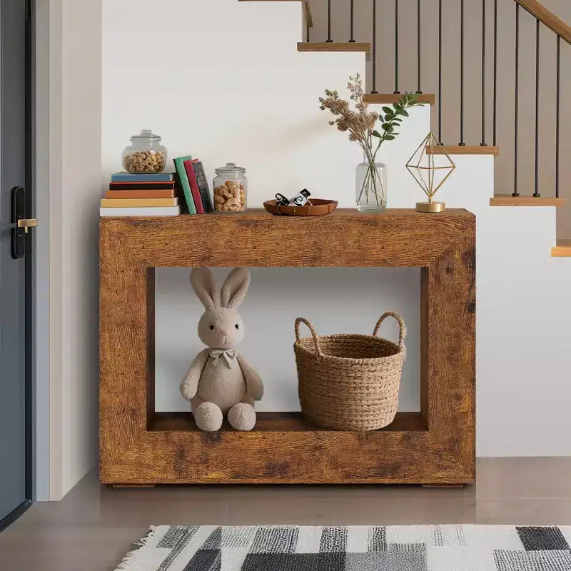 Table console de ferme 47 po avec étagère de rangement – Table de canapé en bois derrière le canapé, table d'appoint vintage pour entrée de salon