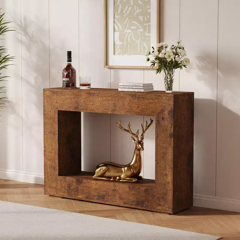 Table console de ferme 47 po avec étagère de rangement – Table de canapé en bois derrière le canapé, table d'appoint vintage pour entrée de salon