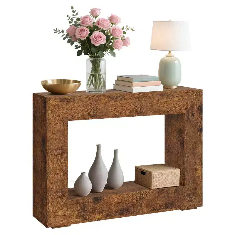 47 Farmhouse Console Table with Storage Shelf - Wood Sofa Table Behind Couch, Vintage Hallway Accent Table for Living Room Entryway