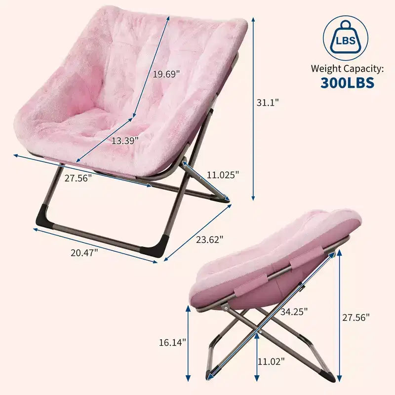 Fauteuils soucoupes pliables pour adultes, capacité de 136 kg, fauteuil paresseux confortable en fausse fourrure avec cadre métallique, aucun assemblage requis pour chambres, dortoirs, appartements