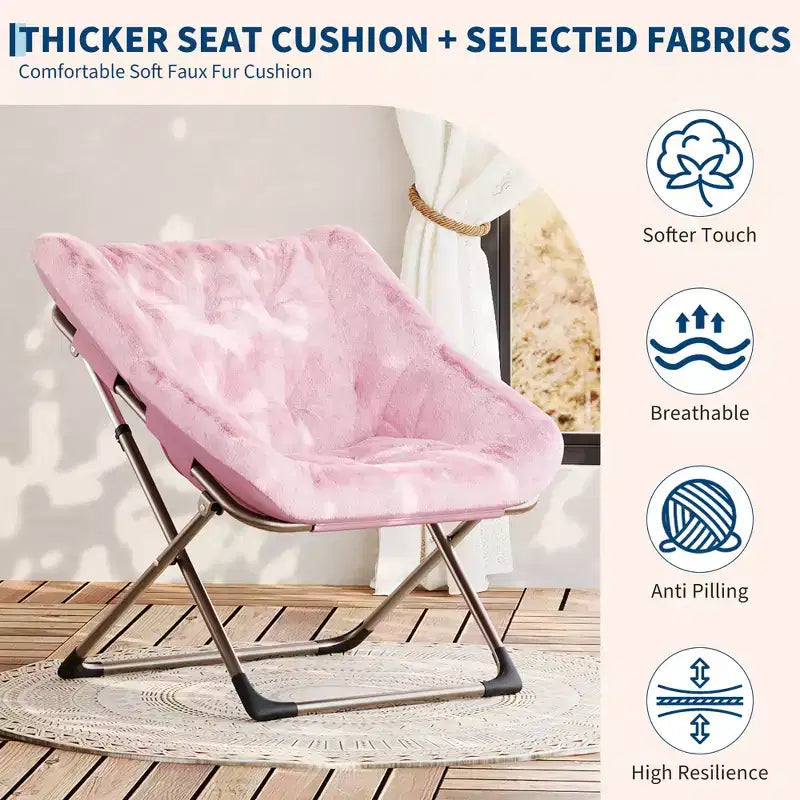 Fauteuils soucoupes pliables pour adultes, capacité de 136 kg, fauteuil paresseux confortable en fausse fourrure avec cadre métallique, aucun assemblage requis pour chambres, dortoirs, appartements