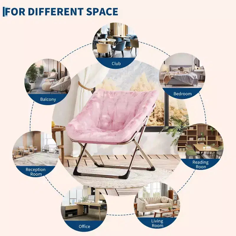 Fauteuils soucoupes pliables pour adultes, capacité de 136 kg, fauteuil paresseux confortable en fausse fourrure avec cadre métallique, aucun assemblage requis pour chambres, dortoirs, appartements