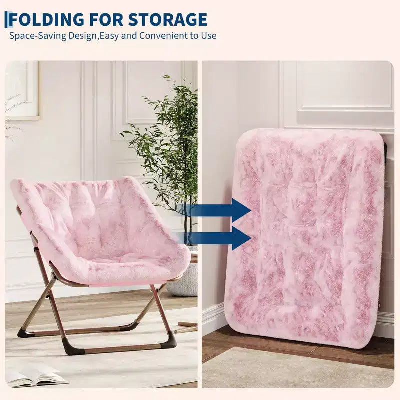 Fauteuils soucoupes pliables pour adultes, capacité de 136 kg, fauteuil paresseux confortable en fausse fourrure avec cadre métallique, aucun assemblage requis pour chambres, dortoirs, appartements
