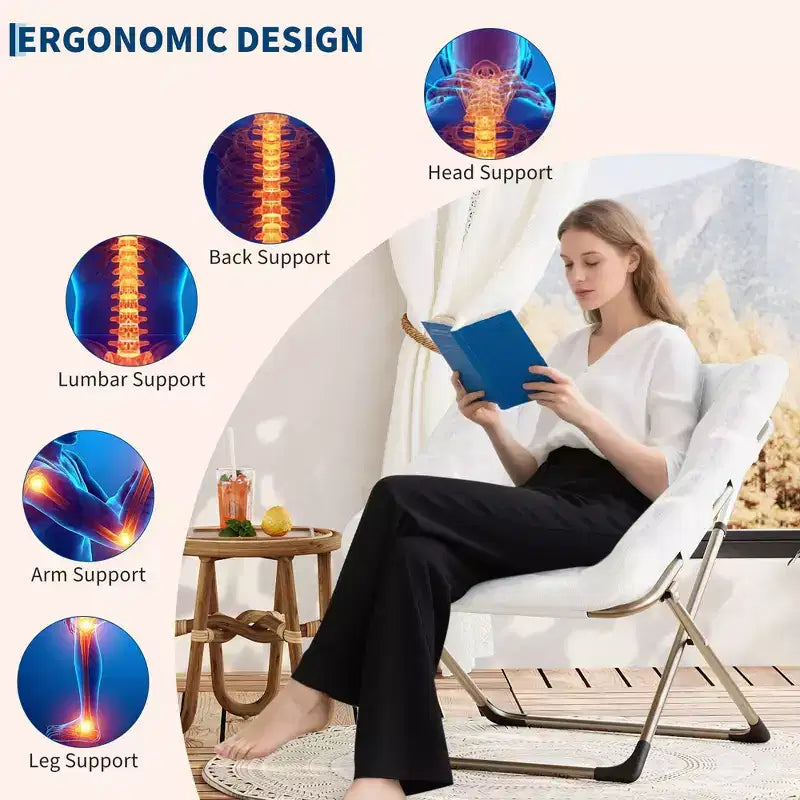 Fauteuils soucoupes pliables pour adultes, capacité de 136 kg, fauteuil paresseux confortable en fausse fourrure avec cadre métallique, aucun assemblage requis pour chambres, dortoirs, appartements