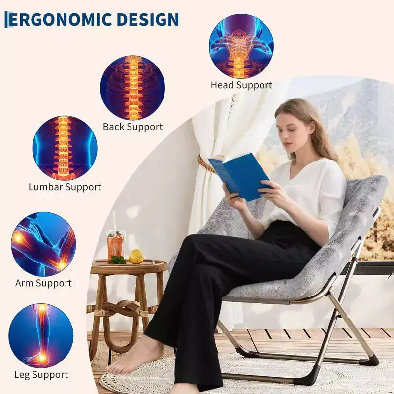 Fauteuils soucoupes pliables pour adultes, capacité de 136 kg, fauteuil paresseux confortable en fausse fourrure avec cadre métallique, aucun assemblage requis pour chambres, dortoirs, appartements