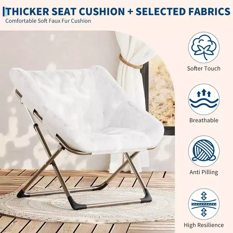 Fauteuils soucoupes pliables pour adultes, capacité de 136 kg, fauteuil paresseux confortable en fausse fourrure avec cadre métallique, aucun assemblage requis pour chambres, dortoirs, appartements