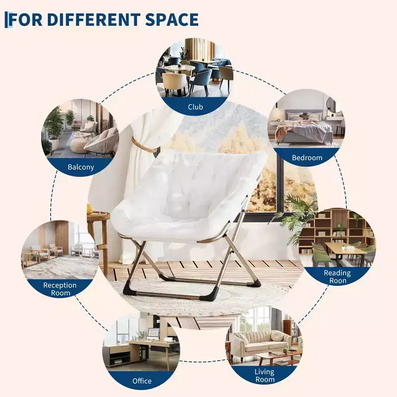 Fauteuils soucoupes pliables pour adultes, capacité de 136 kg, fauteuil paresseux confortable en fausse fourrure avec cadre métallique, aucun assemblage requis pour chambres, dortoirs, appartements