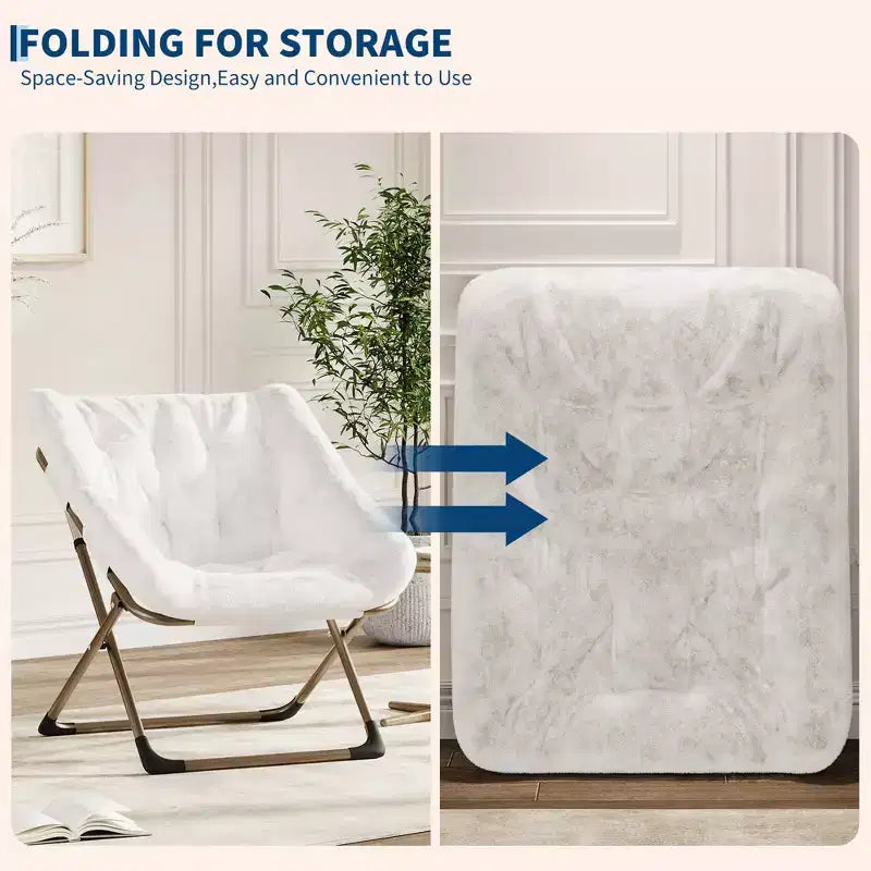 Fauteuils soucoupes pliables pour adultes, capacité de 136 kg, fauteuil paresseux confortable en fausse fourrure avec cadre métallique, aucun assemblage requis pour chambres, dortoirs, appartements