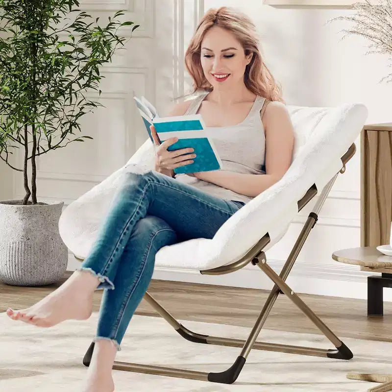 Fauteuils soucoupes pliables pour adultes, capacité de 136 kg, fauteuil paresseux confortable en fausse fourrure avec cadre métallique, aucun assemblage requis pour chambres, dortoirs, appartements
