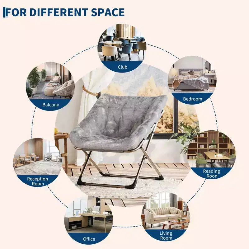 Fauteuils soucoupes pliables pour adultes, capacité de 136 kg, fauteuil paresseux confortable en fausse fourrure avec cadre métallique, aucun assemblage requis pour chambres, dortoirs, appartements