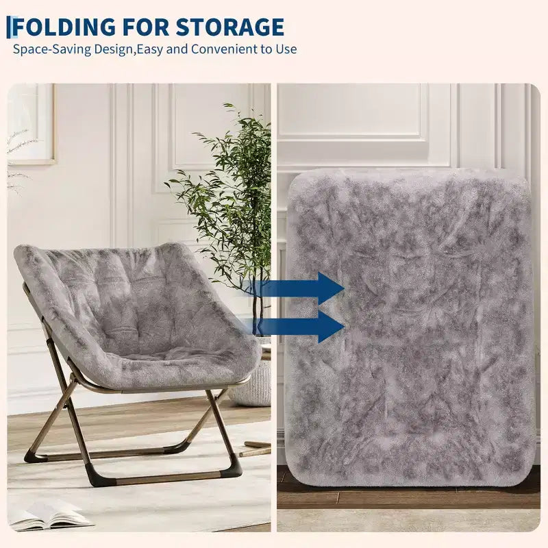 Fauteuils soucoupes pliables pour adultes, capacité de 136 kg, fauteuil paresseux confortable en fausse fourrure avec cadre métallique, aucun assemblage requis pour chambres, dortoirs, appartements