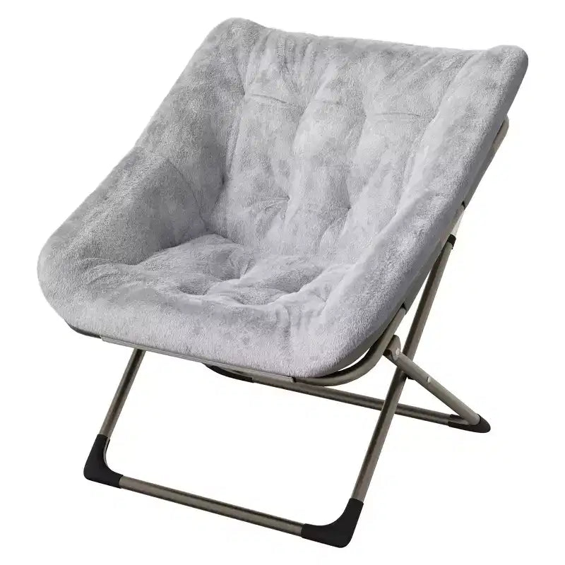 Folding Saucer Chairs for Adults, 300 LB Capacity Comfy Faux Fur Lazy Chair with Metal Frame, No Assembly Required for Bedroom Dorms Apartments