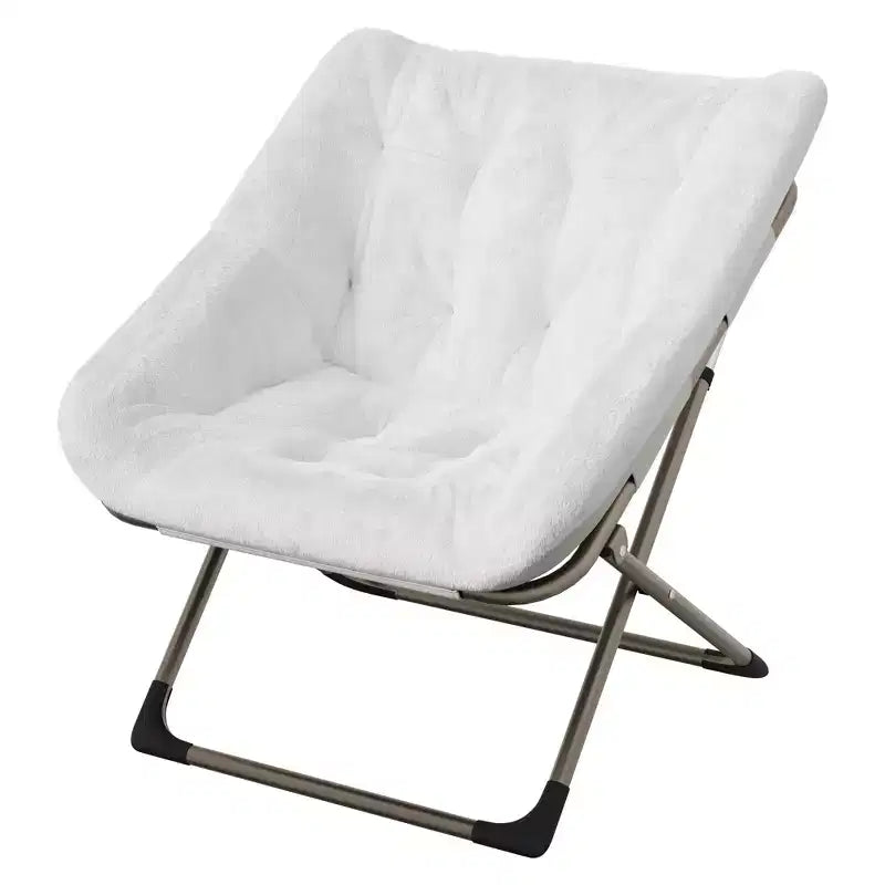 Fauteuils soucoupes pliables pour adultes, capacité de 136 kg, fauteuil paresseux confortable en fausse fourrure avec cadre métallique, aucun assemblage requis pour chambres, dortoirs, appartements