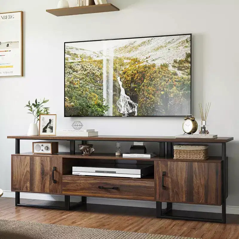 75 Industrial TV Stand | Drawer & Side Cabinets | Metal Frame & PB Board | Rustic Brown | for Living Room & Bedroom