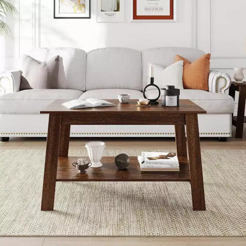 31.5 Modern Industrial Coffee Table with 2-Tier Storage MDF & Particle Board, Compact & Durable, Easy Assembly for Apartments & Offices
