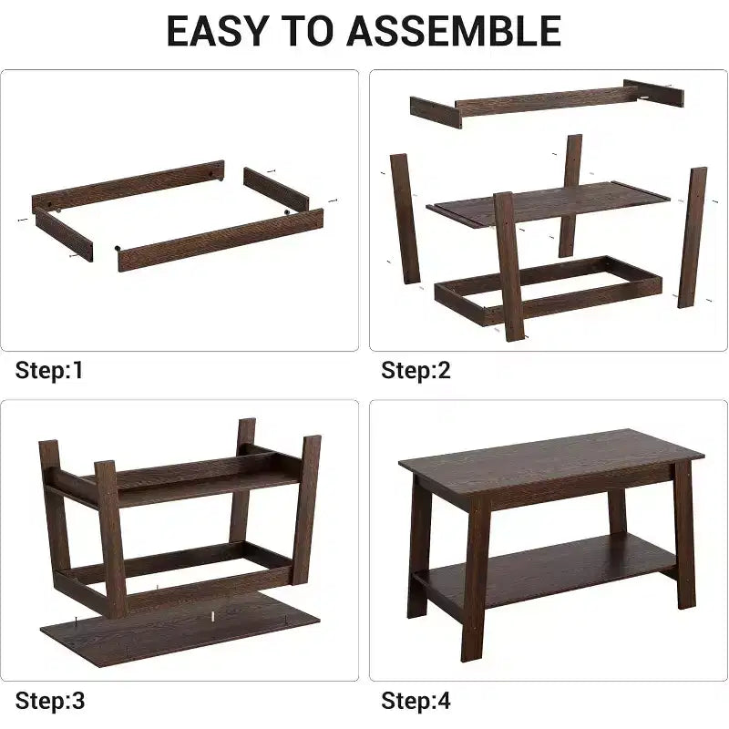 31,5 Table Basse Industrielle Moderne avec Rangement à 2 Niveaux MDF et Panneaux de Particules, Compacte et Durable, Montage Facile pour Appartements et Bureaux