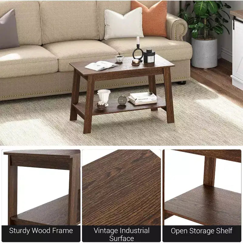 31,5 Table Basse Industrielle Moderne avec Rangement à 2 Niveaux MDF et Panneaux de Particules, Compacte et Durable, Montage Facile pour Appartements et Bureaux