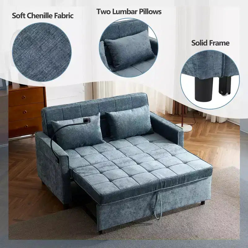 Canapé causeuse confortable en chenille avec lit gigogne