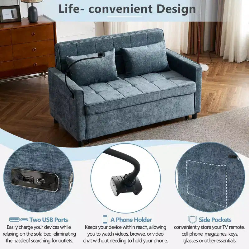 Canapé causeuse confortable en chenille avec lit gigogne