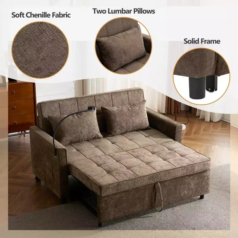 Canapé causeuse confortable en chenille avec lit gigogne