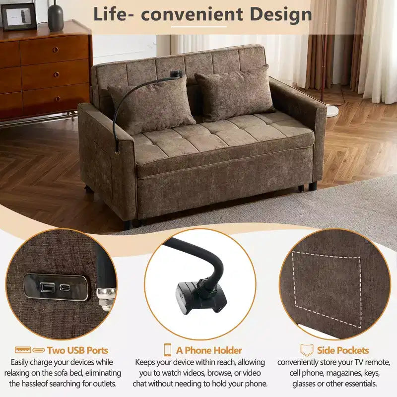 Canapé causeuse confortable en chenille avec lit gigogne