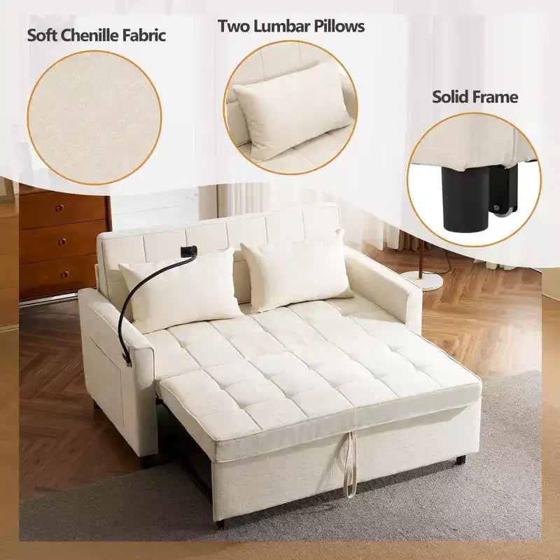 Canapé causeuse confortable en chenille avec lit gigogne
