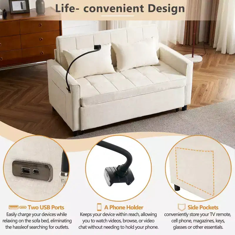 Canapé causeuse confortable en chenille avec lit gigogne