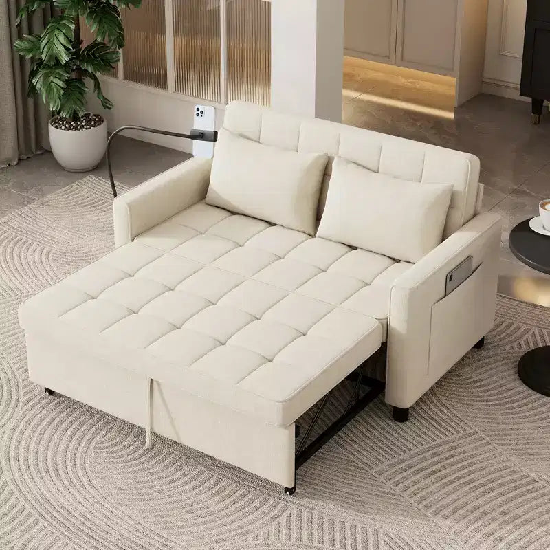 Merax Comfortable Chenille Loveseat Sofa with Pull-Out Sofa Bed