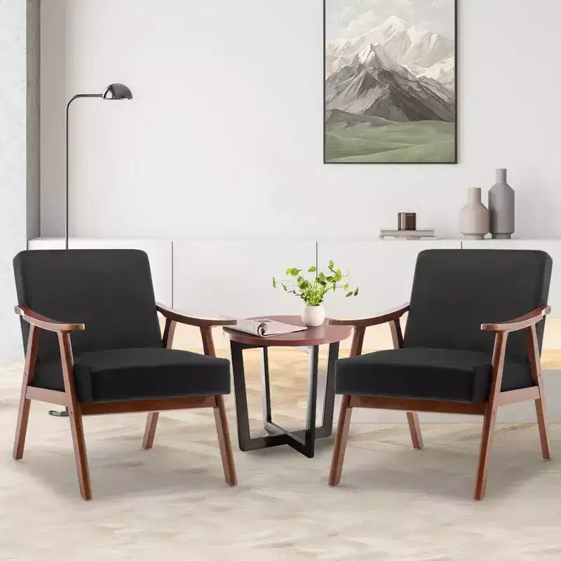 MAYEERTY Mid Century Wingback Accent Chair Solid Wood Frame Thick Backrest Lounge Chair for Living Room