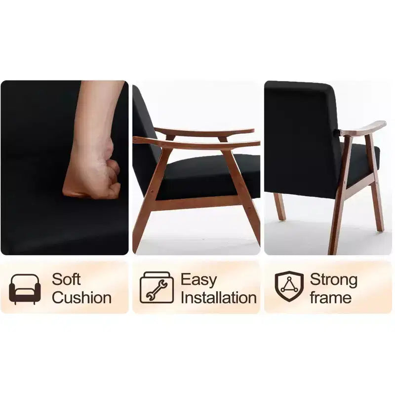 Fauteuil d'appoint à oreilles de style Mid-Century avec cadre en bois massif et dossier épais pour salon