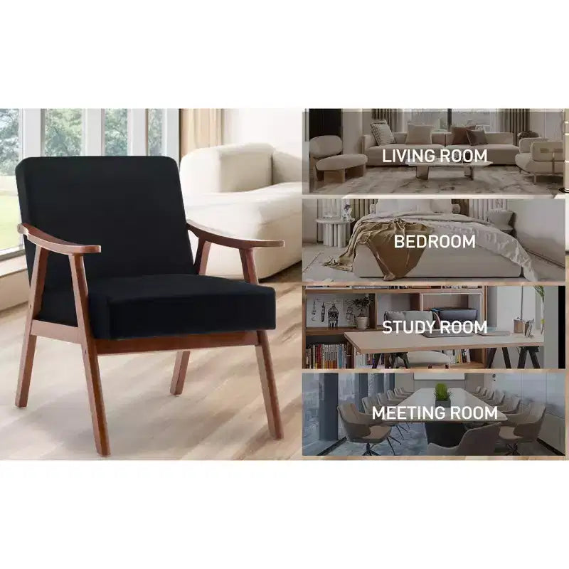 Fauteuil d'appoint à oreilles de style Mid-Century avec cadre en bois massif et dossier épais pour salon