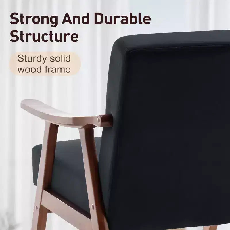Fauteuil d'appoint à oreilles de style Mid-Century avec cadre en bois massif et dossier épais pour salon