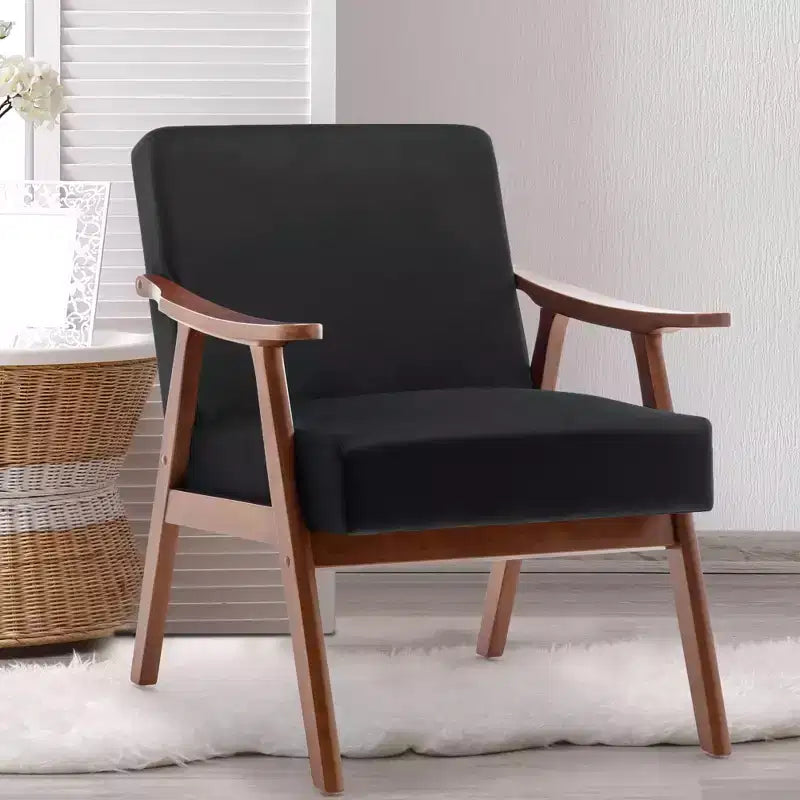 Fauteuil d'appoint à oreilles de style Mid-Century avec cadre en bois massif et dossier épais pour salon