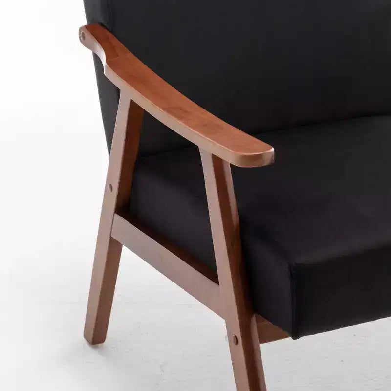 Fauteuil d'appoint à oreilles de style Mid-Century avec cadre en bois massif et dossier épais pour salon