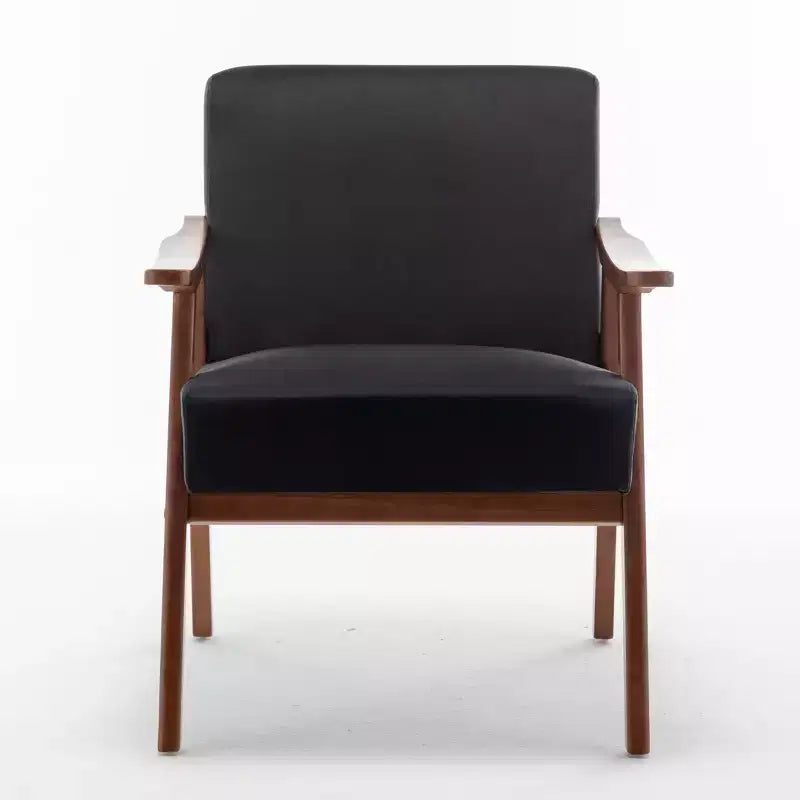Fauteuil d'appoint à oreilles de style Mid-Century avec cadre en bois massif et dossier épais pour salon