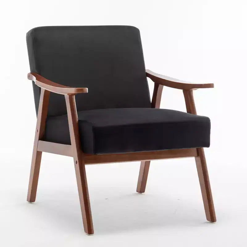 Fauteuil d'appoint à oreilles de style Mid-Century avec cadre en bois massif et dossier épais pour salon