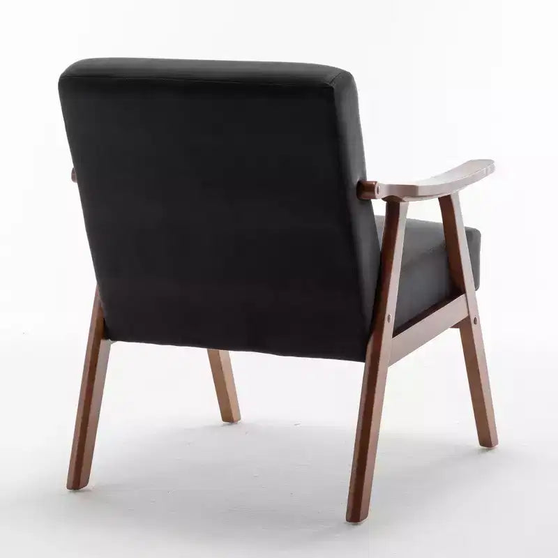 Fauteuil d'appoint à oreilles de style Mid-Century avec cadre en bois massif et dossier épais pour salon