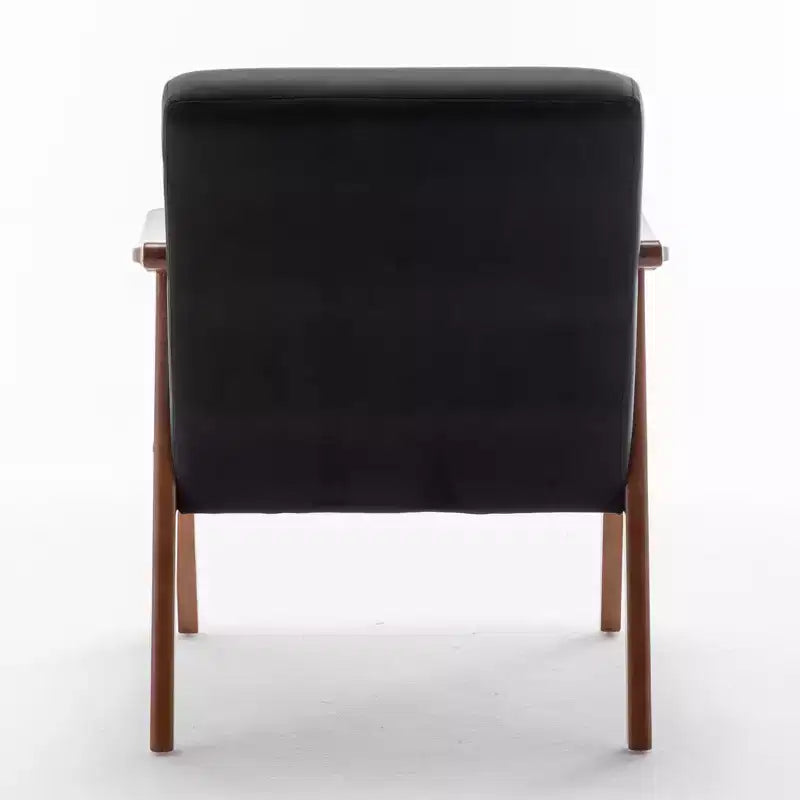 Fauteuil d'appoint à oreilles de style Mid-Century avec cadre en bois massif et dossier épais pour salon