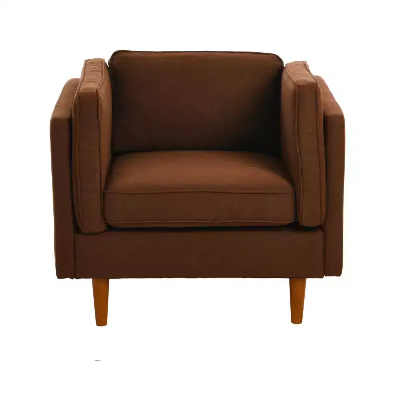 Fauteuil rembourré contemporain à dossier haut avec pieds en bois massif