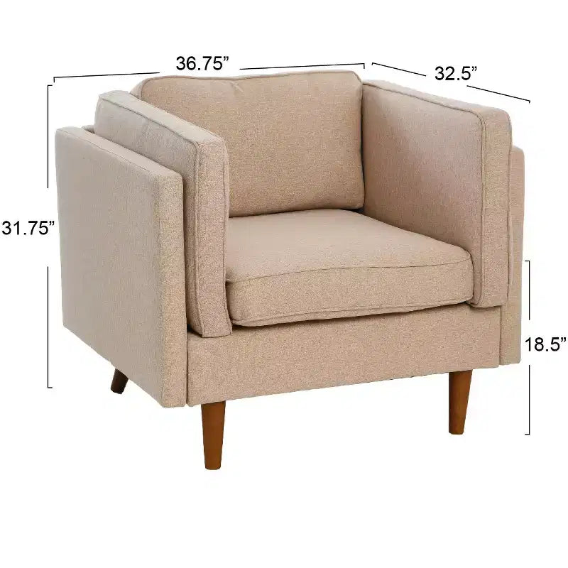Fauteuil rembourré contemporain à dossier haut avec pieds en bois massif