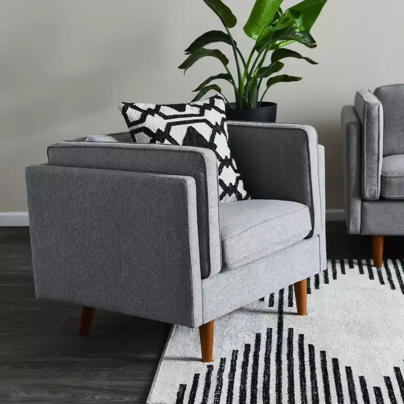 Fauteuil rembourré contemporain à dossier haut avec pieds en bois massif