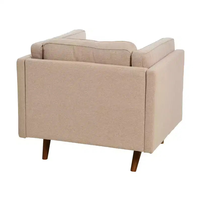 Fauteuil rembourré contemporain à dossier haut avec pieds en bois massif