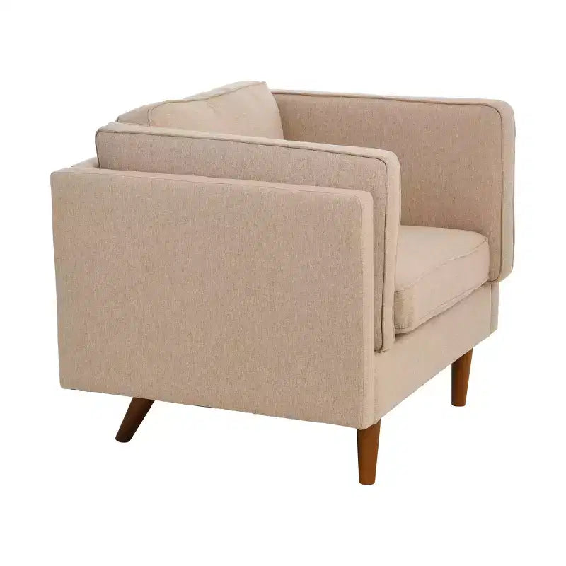 Fauteuil rembourré contemporain à dossier haut avec pieds en bois massif