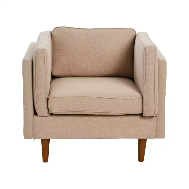 Fauteuil rembourré contemporain à dossier haut avec pieds en bois massif